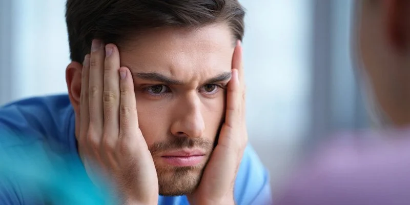 грустный мужчина обхватил голову руками